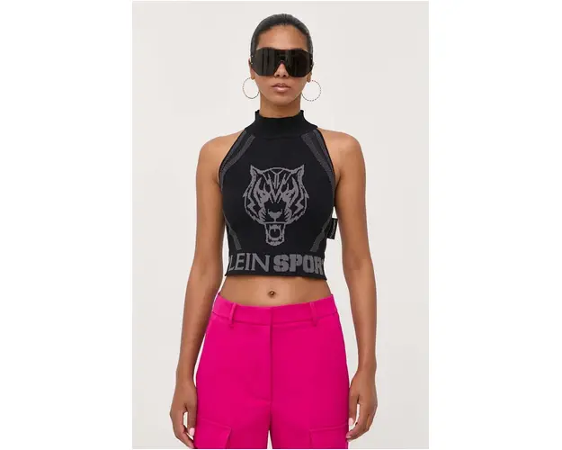 PLEIN SPORT top femei, culoarea negru, cu turtleneck