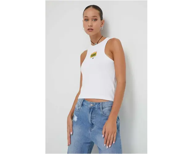 Tommy Jeans top femei, culoarea alb