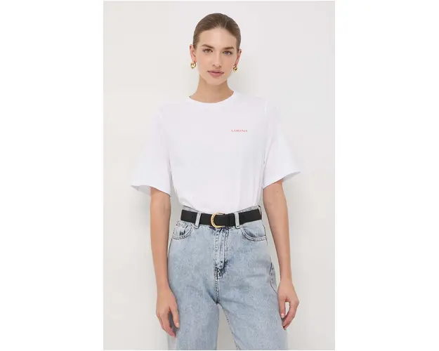 La Mania tricou din bumbac femei, culoarea alb