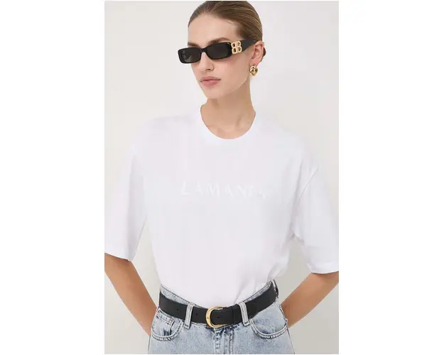 La Mania tricou din bumbac femei, culoarea alb