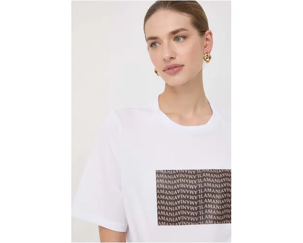 La Mania tricou din bumbac femei, culoarea maro