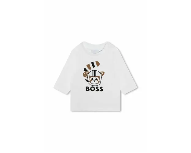BOSS longsleeve bebelusi culoarea alb, cu imprimeu