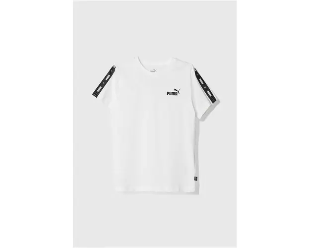 Puma tricou de bumbac pentru copii Ess Tape Tee B culoarea alb, cu imprimeu