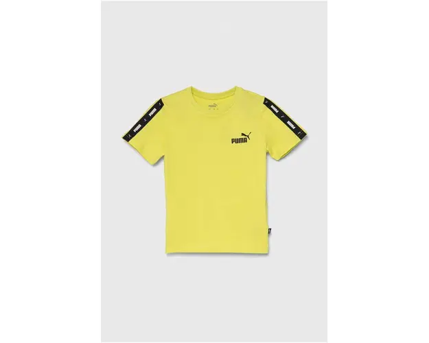 Puma tricou de bumbac pentru copii Ess Tape Tee B culoarea galben, cu imprimeu