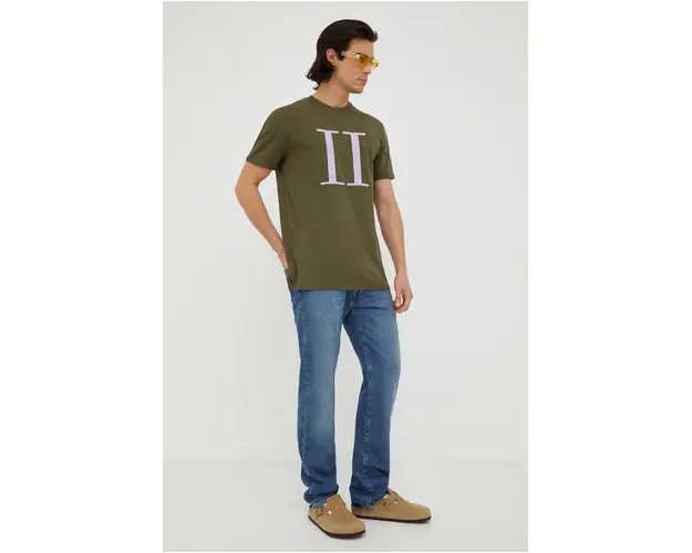 Les Deux tricou din bumbac culoarea verde, melanj