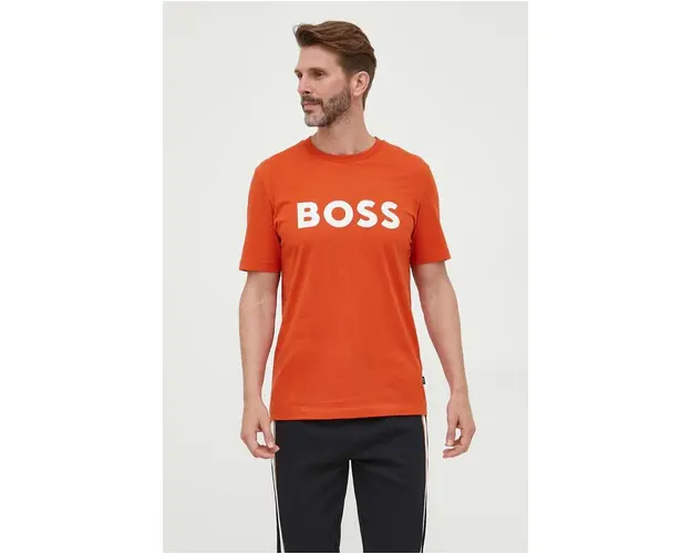 BOSS tricou din bumbac culoarea portocaliu, cu imprimeu 50495742