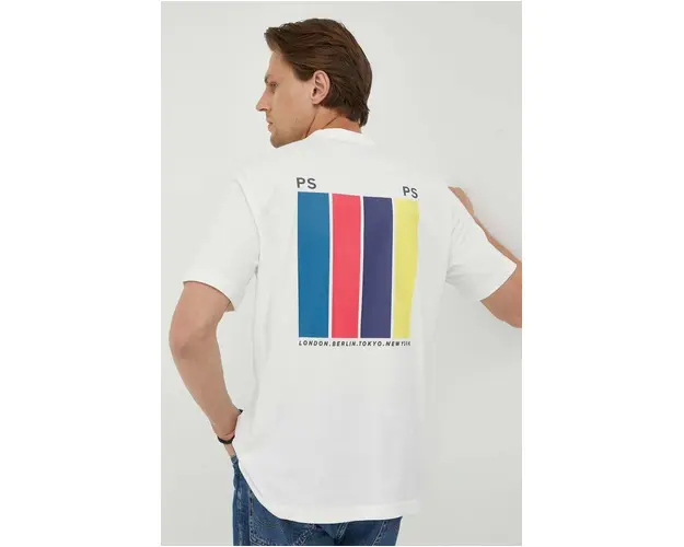 PS Paul Smith tricou din bumbac culoarea bej, cu imprimeu