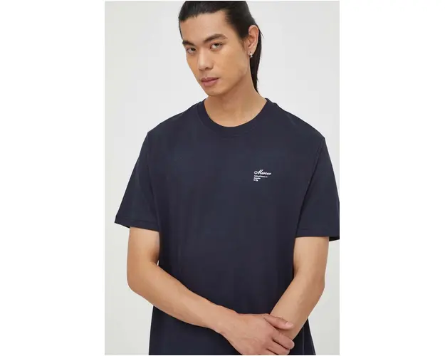 The Mercer Brand tricou din bumbac culoarea albastru marin, neted