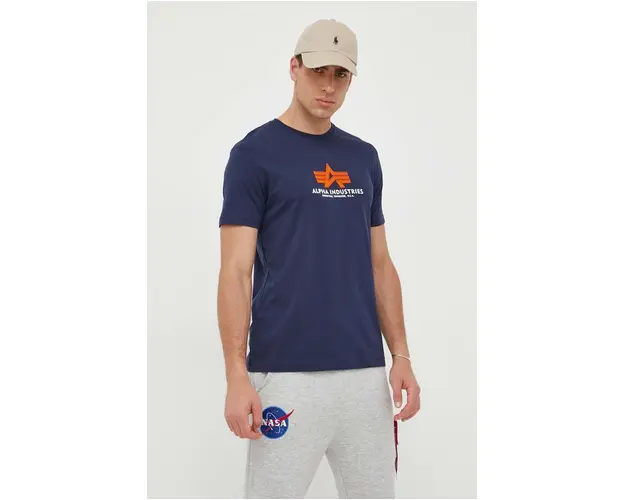 Alpha Industries tricou din bumbac culoarea albastru marin, cu imprimeu