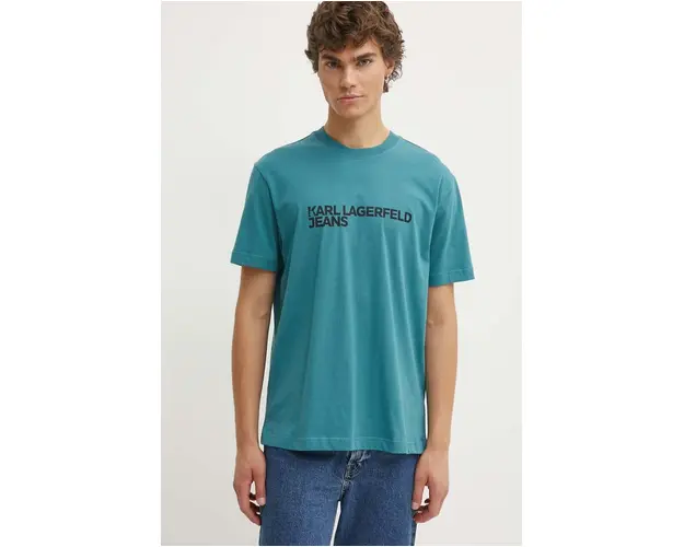 Karl Lagerfeld Jeans tricou din bumbac culoarea turcoaz, cu imprimeu