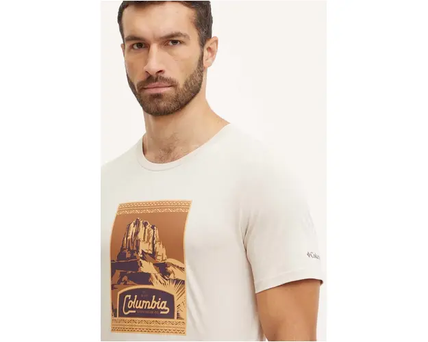 Columbia tricou din bumbac culoarea bej, cu imprimeu