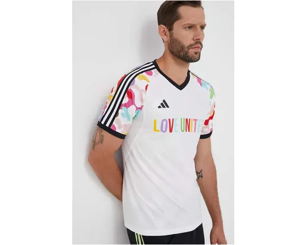 adidas Performance tricou de antrenament Pride Tiro culoarea alb, modelator