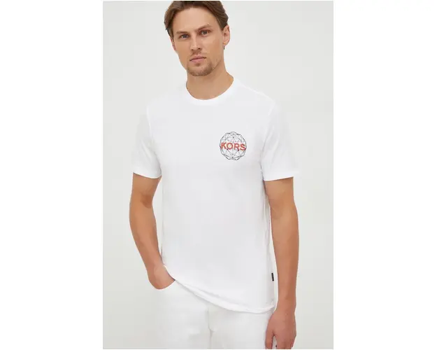 Michael Kors tricou din bumbac culoarea alb, cu imprimeu