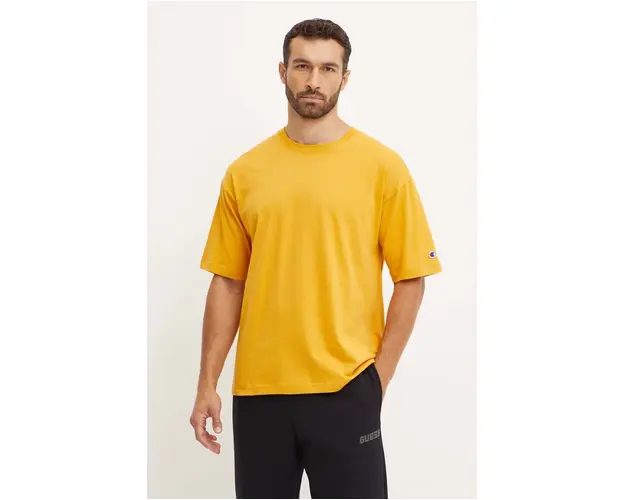 Champion tricou din bumbac barbati, culoarea galben, neted, 219632