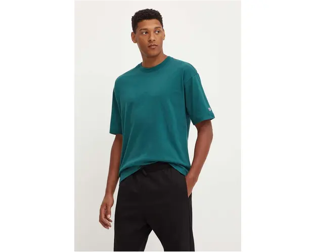 Champion tricou din bumbac barbati, culoarea verde, neted, 219632