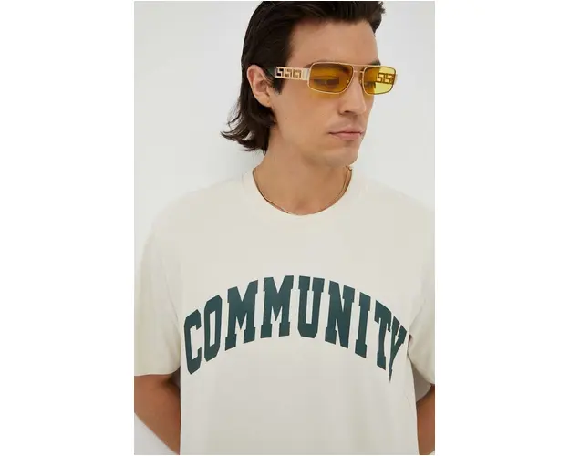 Les Deux tricou din bumbac culoarea bej, cu imprimeu