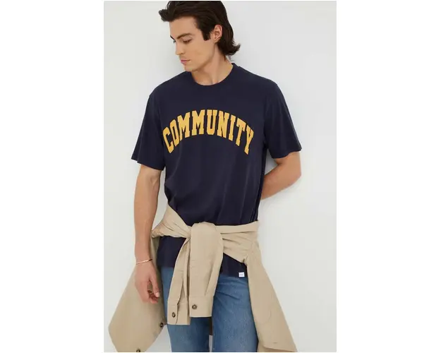 Les Deux tricou din bumbac culoarea albastru marin, cu imprimeu