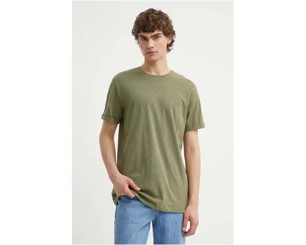 Les Deux tricou din bumbac culoarea verde, neted
