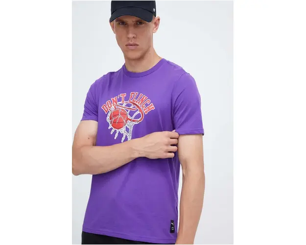 Puma tricou din bumbac culoarea violet, cu imprimeu