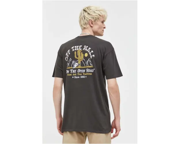 Vans tricou din bumbac culoarea gri, cu imprimeu