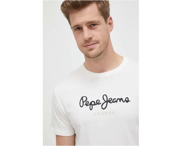 Pepe Jeans tricou din bumbac Eggo culoarea bej, cu imprimeu