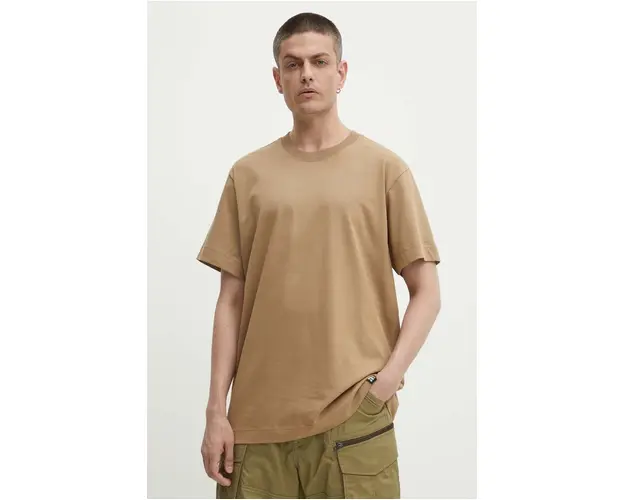 G-Star Raw tricou din bumbac culoarea bej, neted