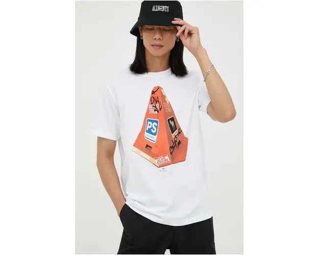 PS Paul Smith tricou din bumbac culoarea alb, cu imprimeu