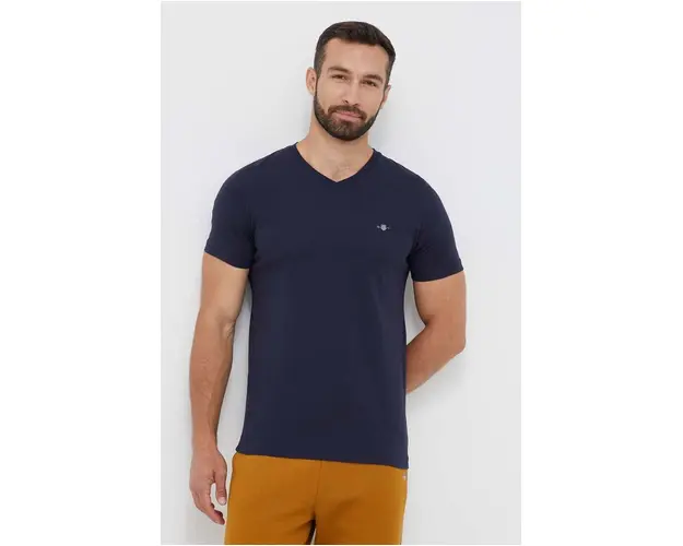 Gant tricou din bumbac culoarea albastru marin, neted