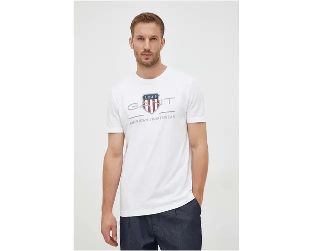 Gant tricou din bumbac culoarea alb, cu imprimeu
