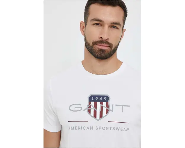 Gant tricou din bumbac culoarea alb, cu imprimeu