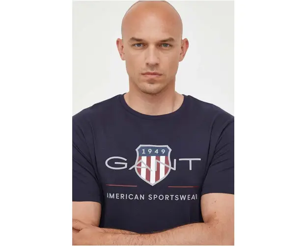 Gant tricou din bumbac culoarea albastru marin, cu imprimeu
