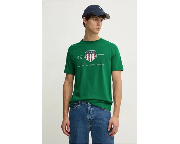 Gant tricou din bumbac culoarea verde, cu imprimeu