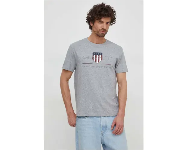 Gant tricou din bumbac culoarea gri, cu imprimeu