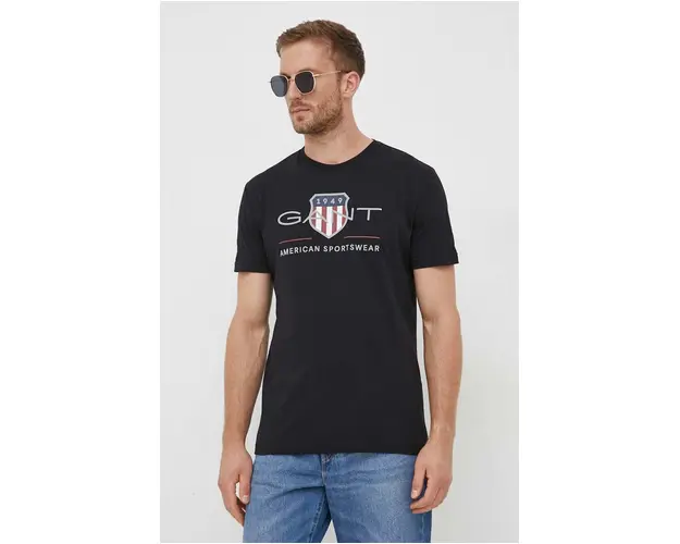 Gant tricou din bumbac culoarea negru, cu imprimeu