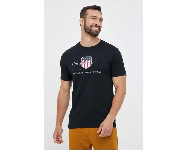 Gant tricou din bumbac culoarea negru, cu imprimeu