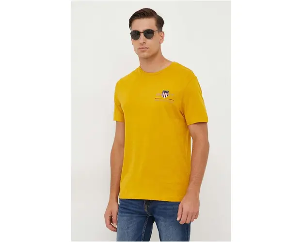 Gant tricou din bumbac culoarea galben, cu imprimeu