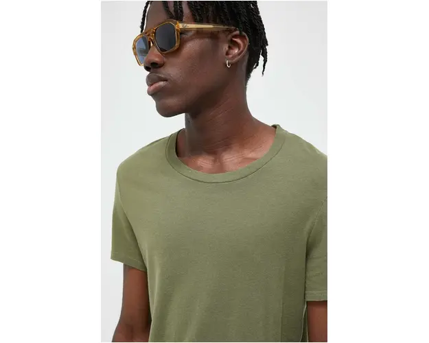 American Vintage tricou din bumbac culoarea verde, neted