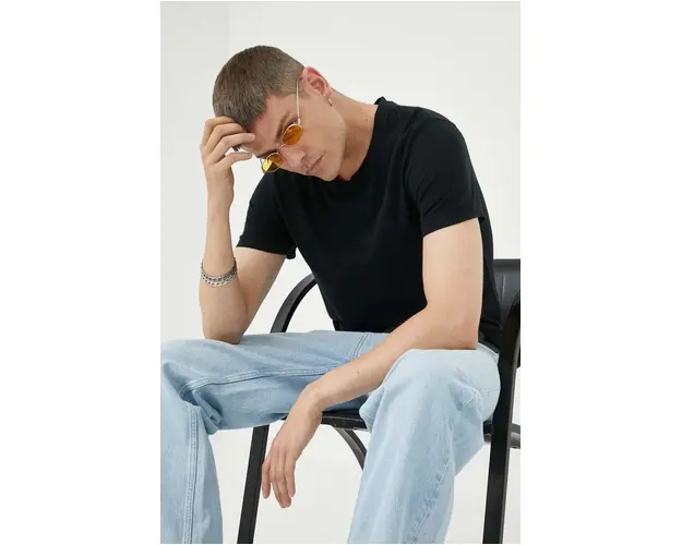 American Vintage tricou din bumbac culoarea negru, neted