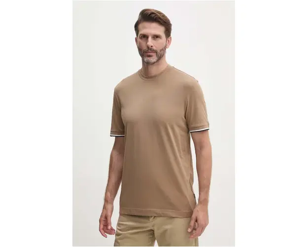 BOSS tricou din bumbac culoarea bej, neted