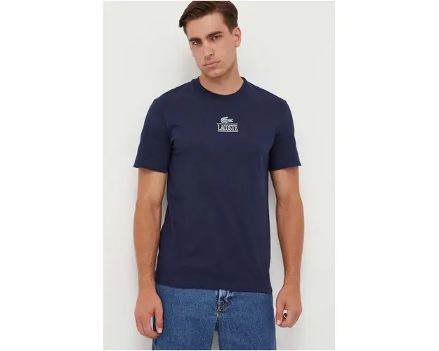 Lacoste tricou din bumbac culoarea bleumarin, cu imprimeu