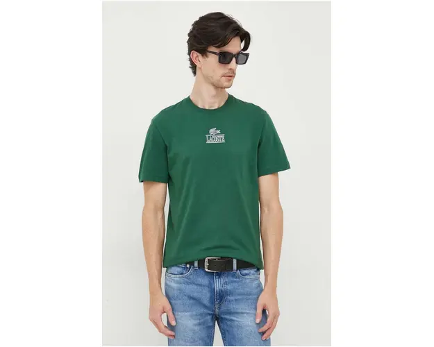 Lacoste tricou din bumbac culoarea verde, cu imprimeu