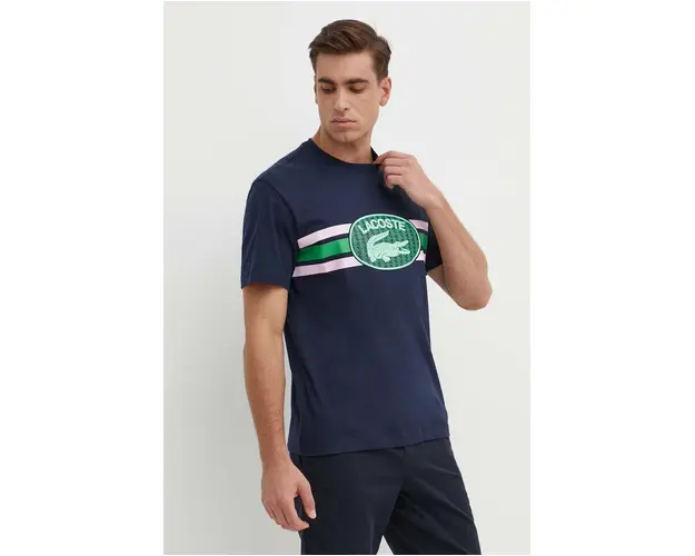 Lacoste tricou din bumbac culoarea albastru marin, cu imprimeu