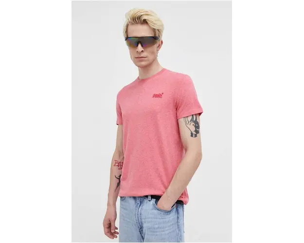 Superdry tricou din bumbac culoarea roz, cu imprimeu