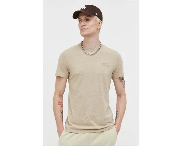 Superdry tricou din bumbac culoarea bej, neted