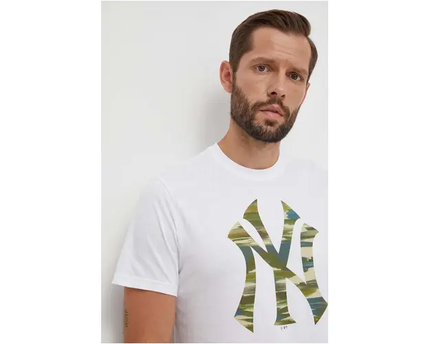 47brand tricou din bumbac MLB New York Yankees barbati, culoarea alb, cu imprimeu