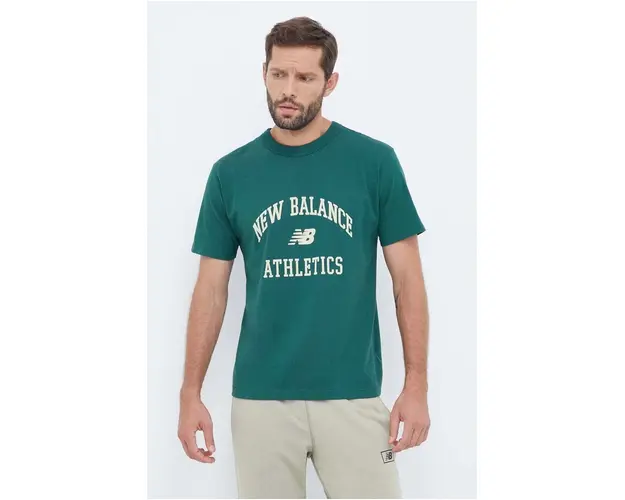 New Balance tricou din bumbac culoarea verde, cu imprimeu