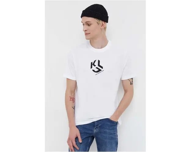 Karl Lagerfeld Jeans tricou din bumbac culoarea alb, cu imprimeu