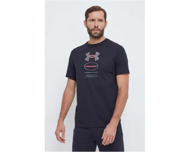 Under Armour tricou barbati, culoarea negru, cu imprimeu