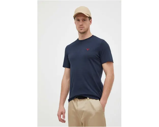Barbour tricou din bumbac culoarea albastru marin, neted