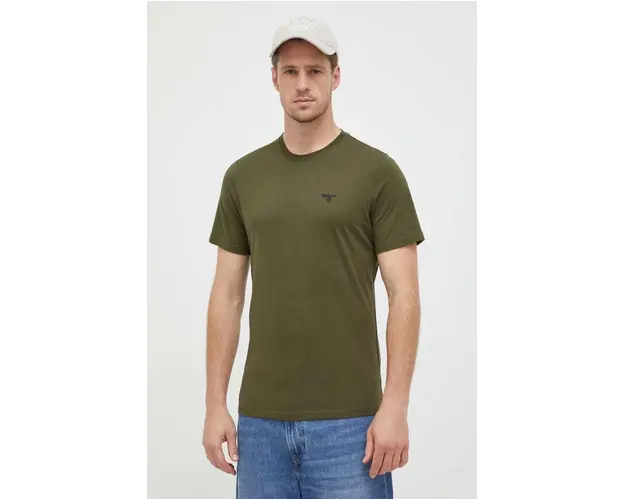 Barbour tricou din bumbac culoarea verde, neted